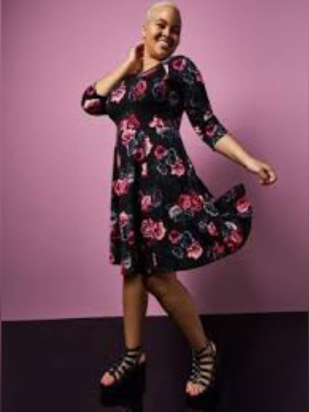 Torrid Betsey Johnson Black Floral Rose Dress Size 2 (2X) NWT 3/4 Sleeve